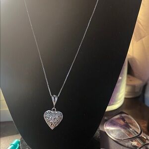 Sterling Silver Filigree Heart Pendant Necklace - Silver